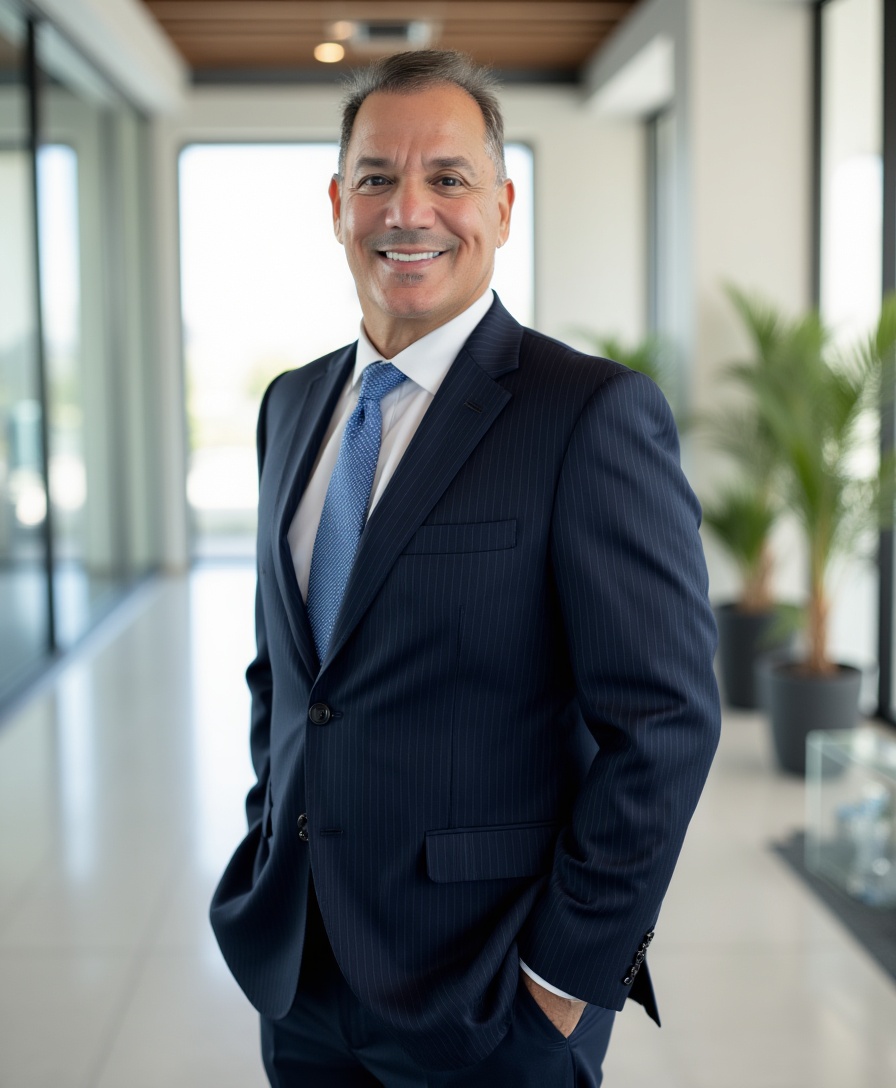 A photo of a man in a suit